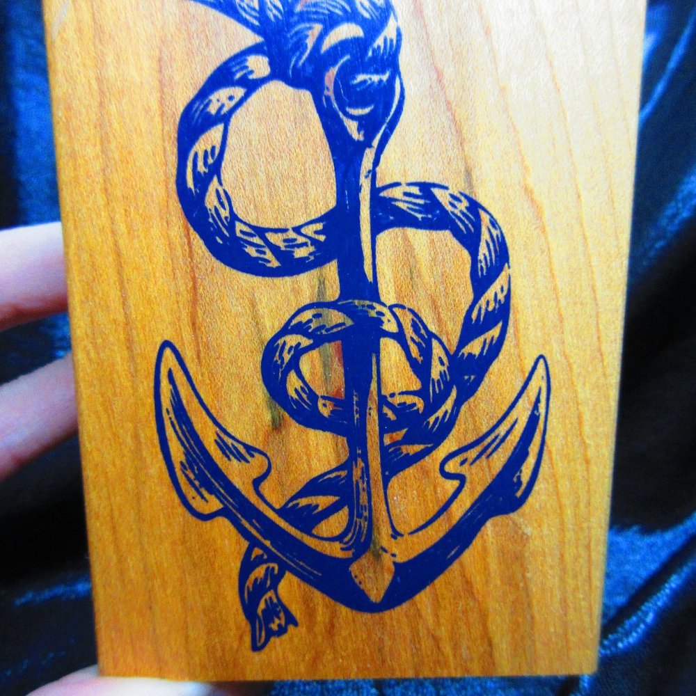 Anchor With Rope Wood Mounted Stamp 4" x 3"